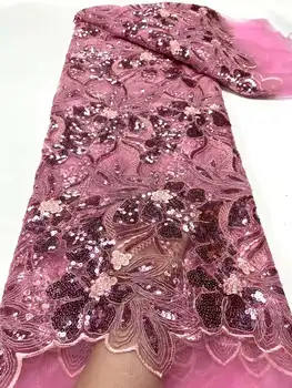 3D Блестки Африканская Французская Чистая Кружевная Ткань 2023 Розовая Высококачественная Тюлевая Сетка Кружевное Свадебное Платье В Нигерийском Стиле Кружевное Платье Для Женщин
