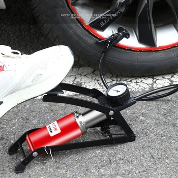 Велосипедный ножной насос Портативный воздушный насос Автомобильный Велосипед Мотоцикл Двухствольный педальный насос высокого давления с манометром для велосипедного мяча
