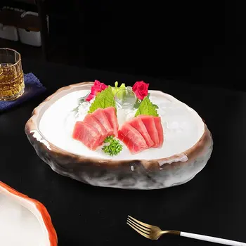 Керамическая обеденная тарелка Ресторанная креативная тарелка неправильной формы для сашими, Десертная тарелка, рыбные тарелки, тарелки для фруктового салата, домашняя утварь