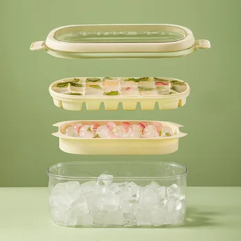Коробка для льда Ручная двухслойная Квадратная форма для кубиков льда Пищевая Портативная коробка для хранения льда большой емкости с силиконовой крышкой