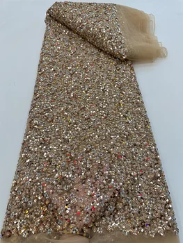 Майское кружево Высококачественная французская кружевная вышивка, тяжелая кружевная ткань с бисером, Африканская нигерийская ткань с пайетками для жениха для свадебного платья для вечеринки