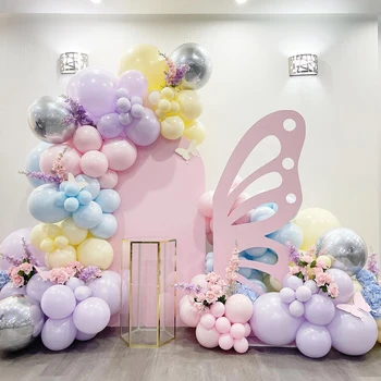 Розово-фиолетовая гирлянда из воздушных шаров с бабочками, Комплект для арки, Декор для свадьбы, Дня рождения, Латексный баллон, шарики для душа для детей на 1-й день рождения