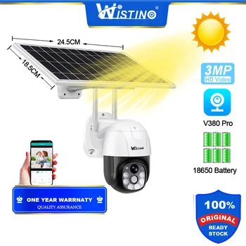 Солнечная камера видеонаблюдения Wistino 4G наружная водонепроницаемая IP66 HD 3-мегапиксельная IP PTZ-камера домашней безопасности с батарейным питанием