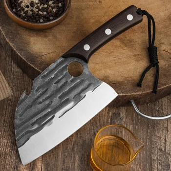 Традиционный кухонный нож ручной ковки, молоток, нож шеф-повара из нержавеющей стали для разделки, кухонный нож, деревянный тесак для мяса, мясницкий нож
