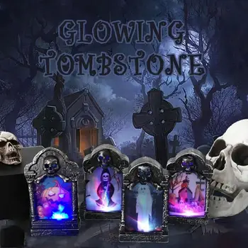 Хэллоуин СВЕТОДИОДНЫЙ светильник на надгробии с черепом, декор дома с привидениями, декор домашнего сада, реквизит для вечеринки, украшения на Хэллоуин для дома 2023