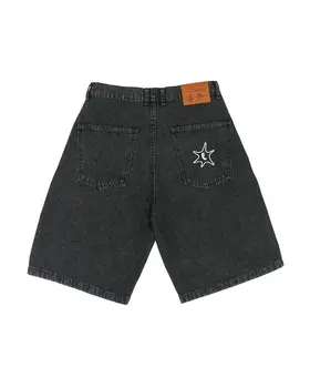Шорты Y2K Мужские Harajuku в стиле хип-хоп, с вышитыми буквами и звездами, мешковатые Черные джинсовые шорты Оверсайз, готические шорты для баскетбола в спортзале